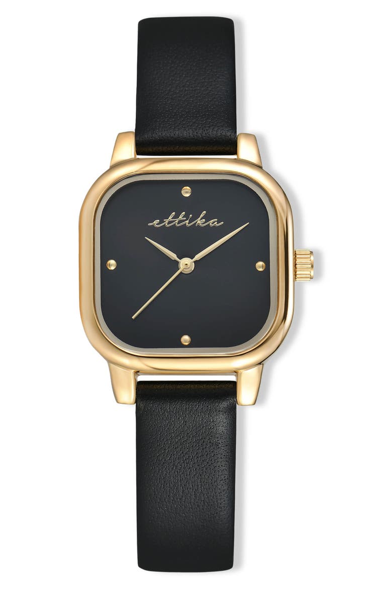 Classic Square Leather Strap Watch, Main, color, BLACK