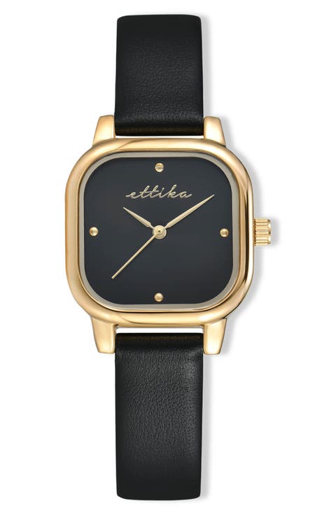 Classic Square Leather Strap Watch