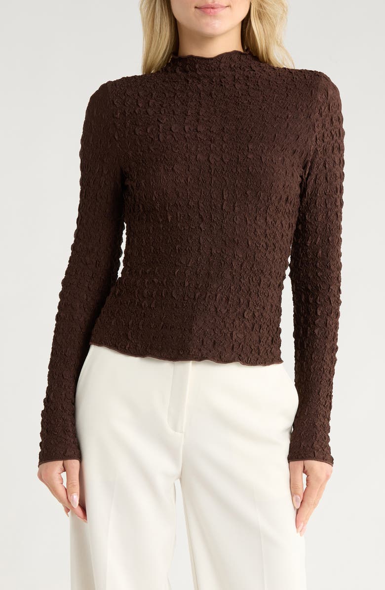 Funnel Neck Long Sleeve Textured Top