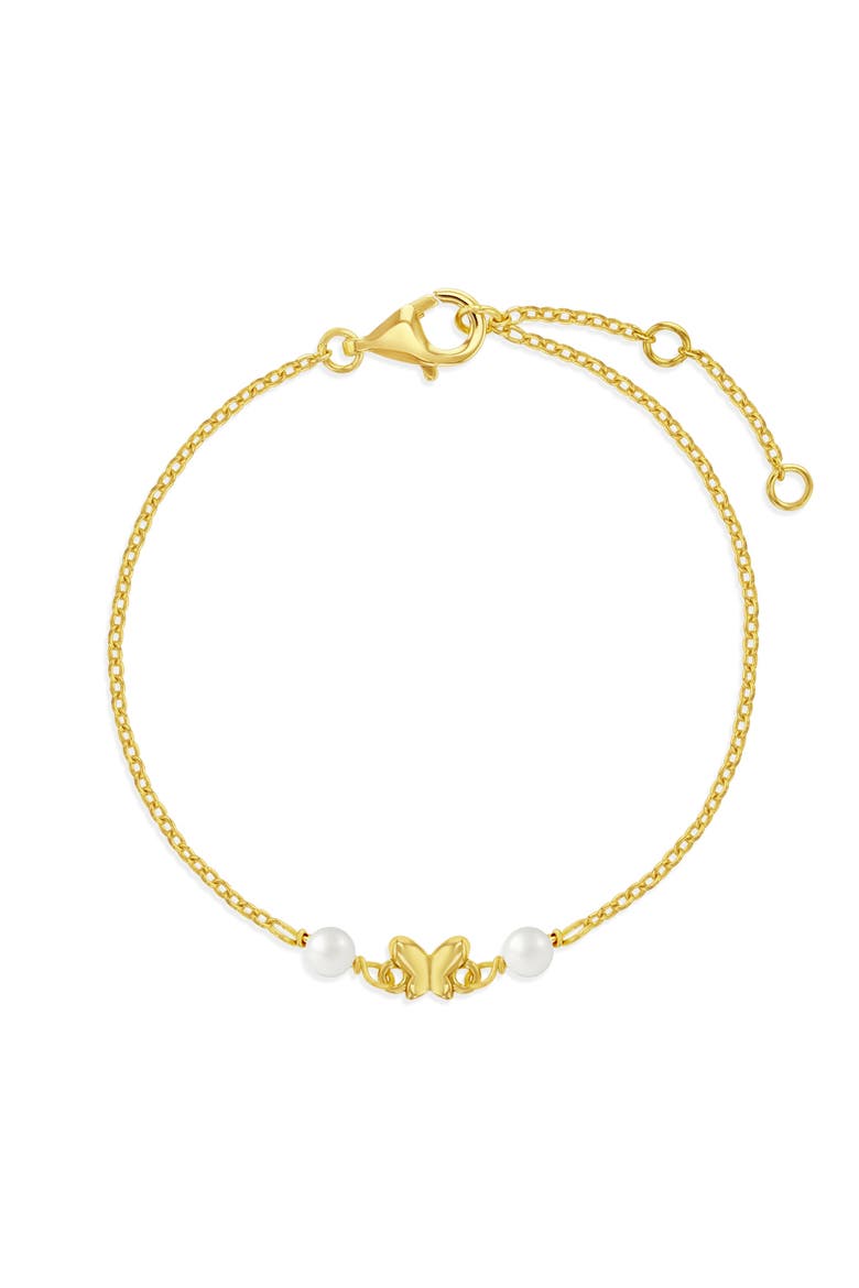 Butterfly & Pearl Girls Plated Bracelet, Main, color, White