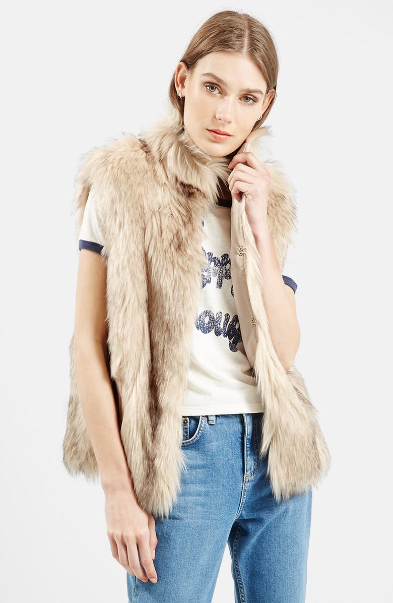 Topshop 'Polo Leah' Faux Fur Vest, Main, color,