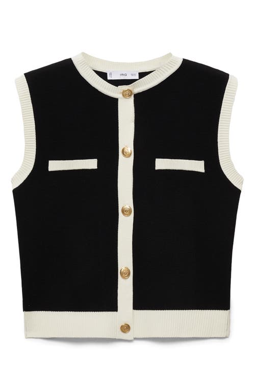 Mango Knitted Waistcoat With Contrast Piping Black In Black