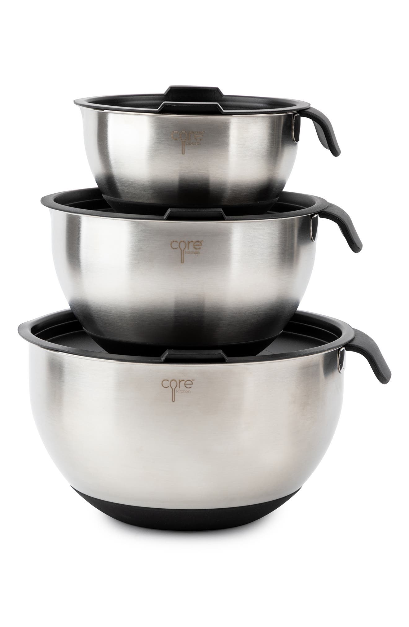 Core Home 6-Piece Non-Skid Stainless Steel Mixing Bowls & Lids Set