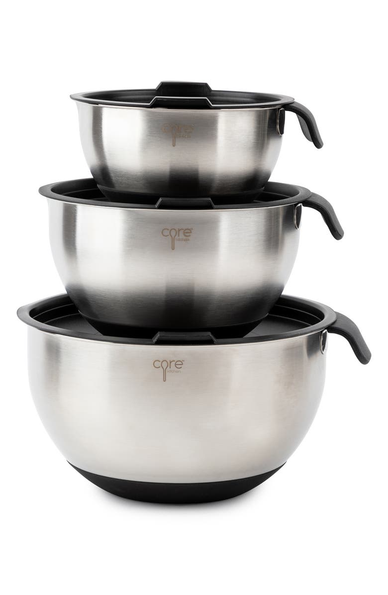 Core Home 6-Piece Non-Skid Stainless Steel Mixing Bowls & Lids Set, Main, color, Onyx