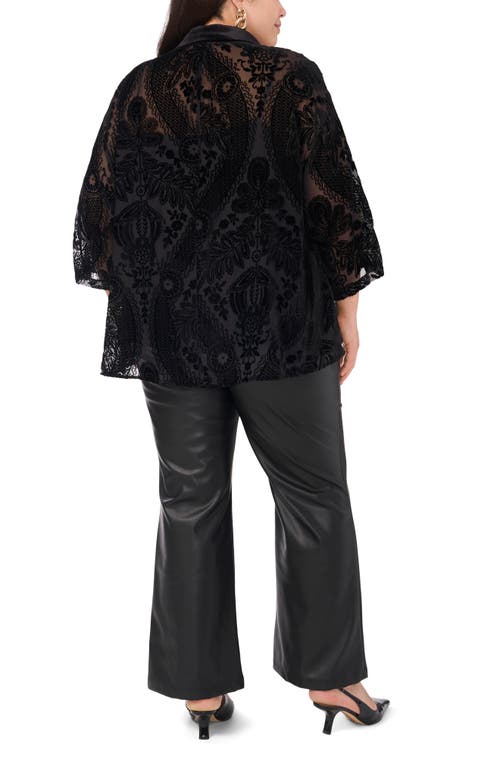 Shop Vince Camuto Velvet Burnout Sheer Button-up Shirt In Rich Black
