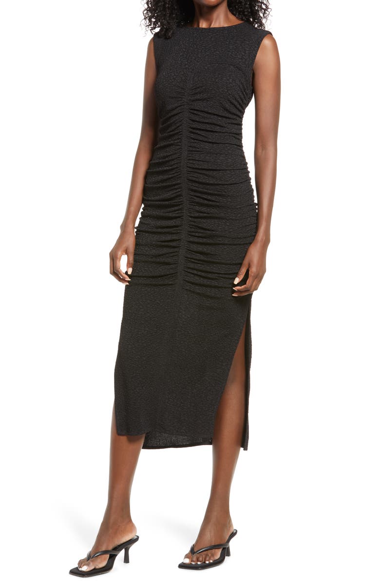 Open Edit Stretch Sleeveless Ruched Midi Dress, Main, color, 