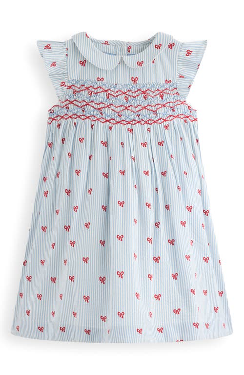 Mini Boden Kids' Adeline Smocked Cotton Dress in Glacier Blue Spaced Tiny Bows  product