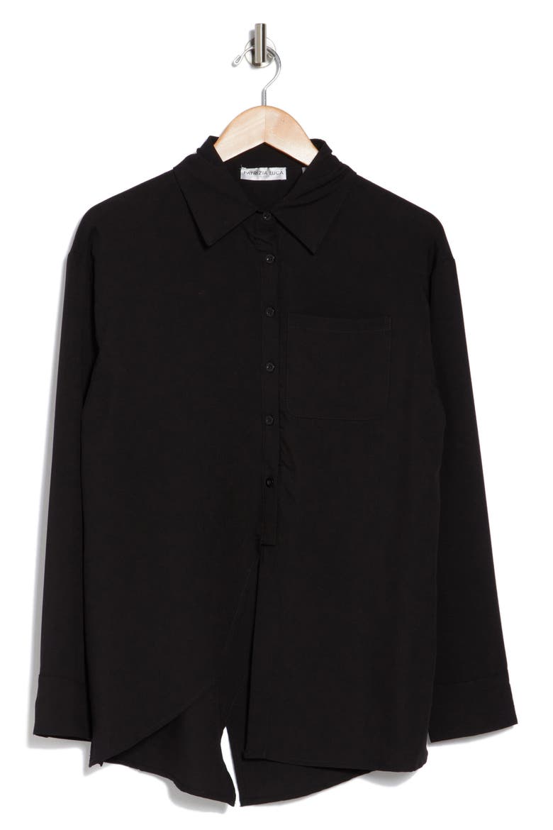 Split Long Sleeve Oversize Button-Up Shirt, Alternate, color, BLACK