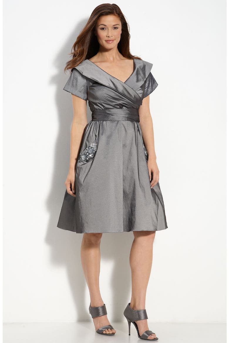OC by Oleg Cassini Portrait Collar Dress, Main, color, SILVER
