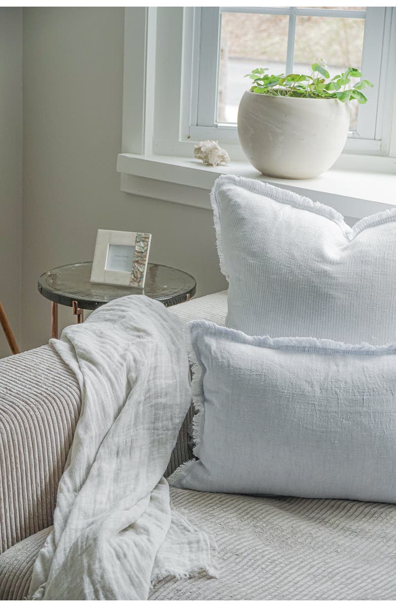 Anaya Fringe Soft Linen Pillow with Down Alternative Insert, Alternate, color, Light Grey