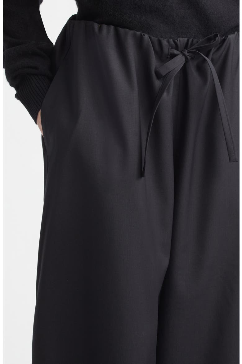 Wide Leg Wool Drawstring Dinner Trousers, Alternate, color, BLACK