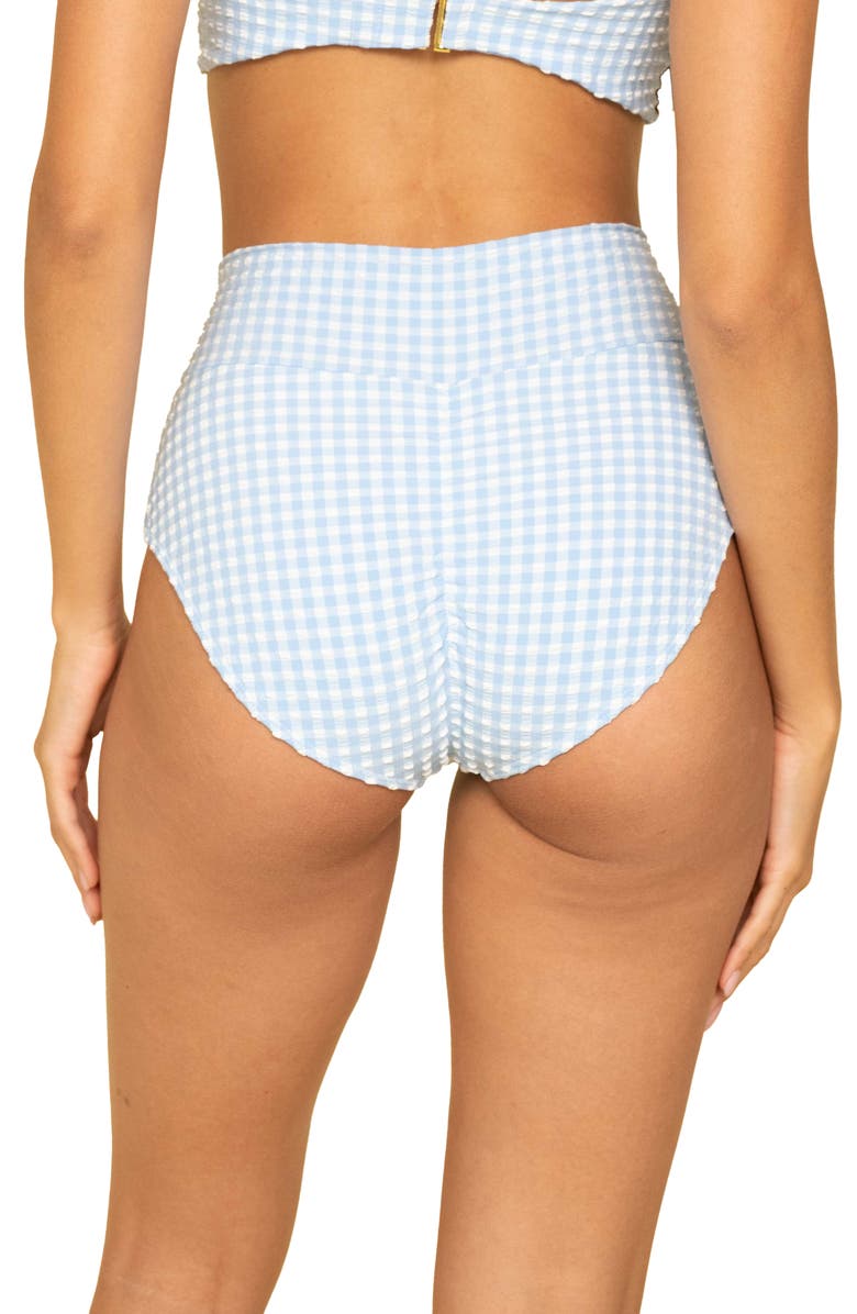 MONTCE Added Coverage High Waist Bikini Bottoms, Alternate, color, Periwinkle Micro Gingham