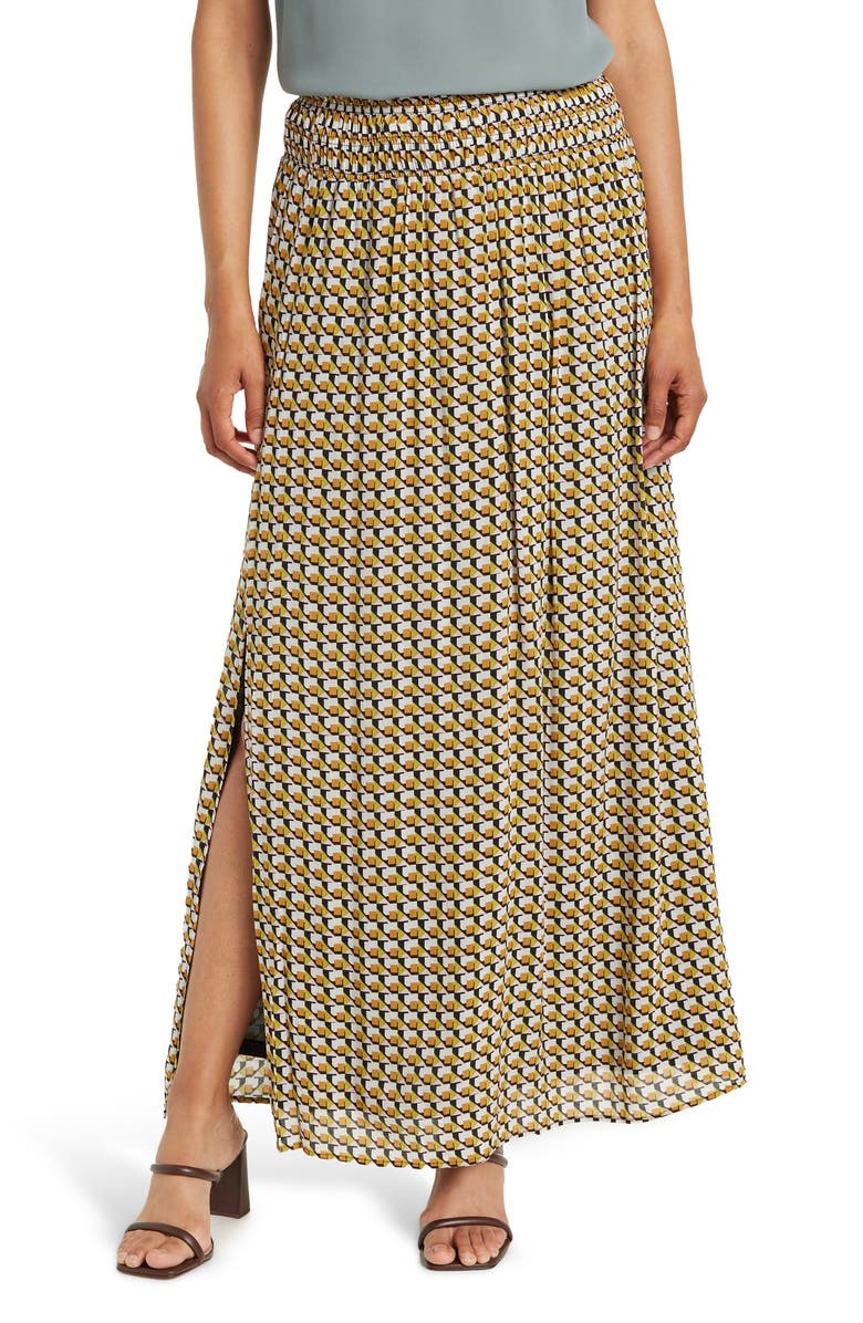 DR2 by Daniel Rainn Smocked Waist Side Slit Maxi Skirt, Main, color,