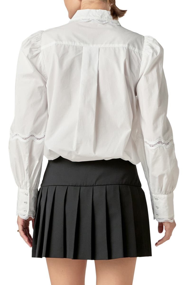 English Factory Lace Trim Button-Up Shirt, Alternate, color, Off White