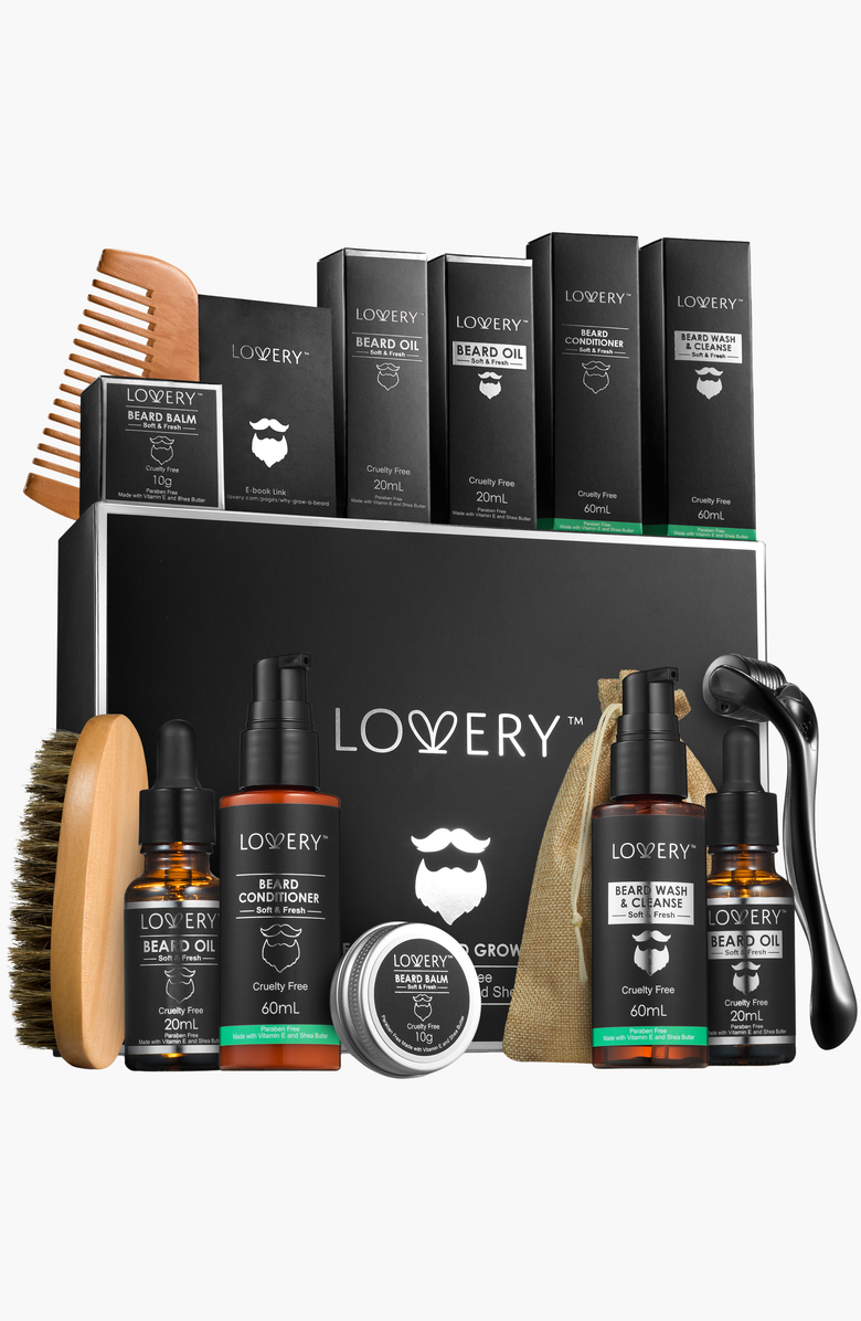 Lovery Men's 12-Piece Beard Grooming and Growth Kit, Main, color, Black / Brown