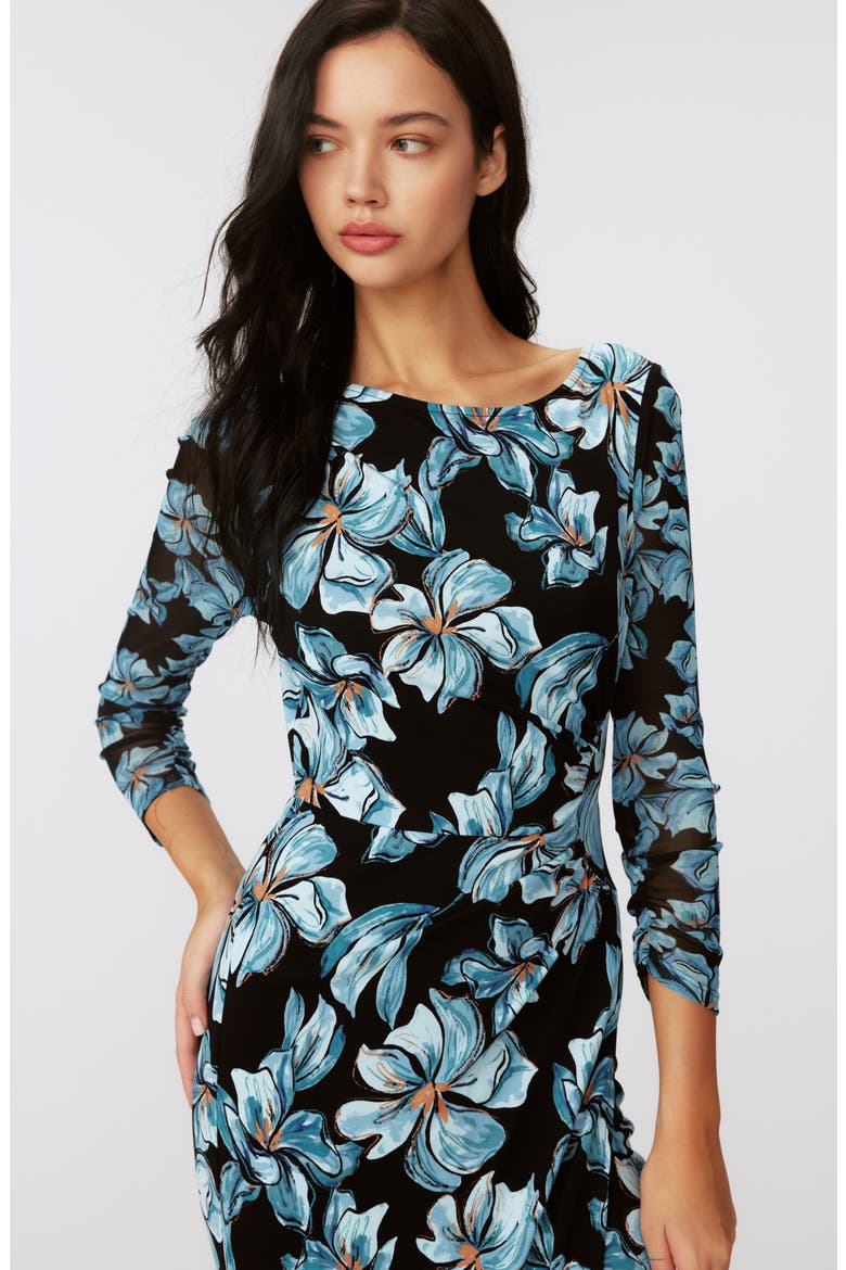 Linea Floral Midi Dress, Alternate, color, OPERA FLORAL BLK MED/ SM