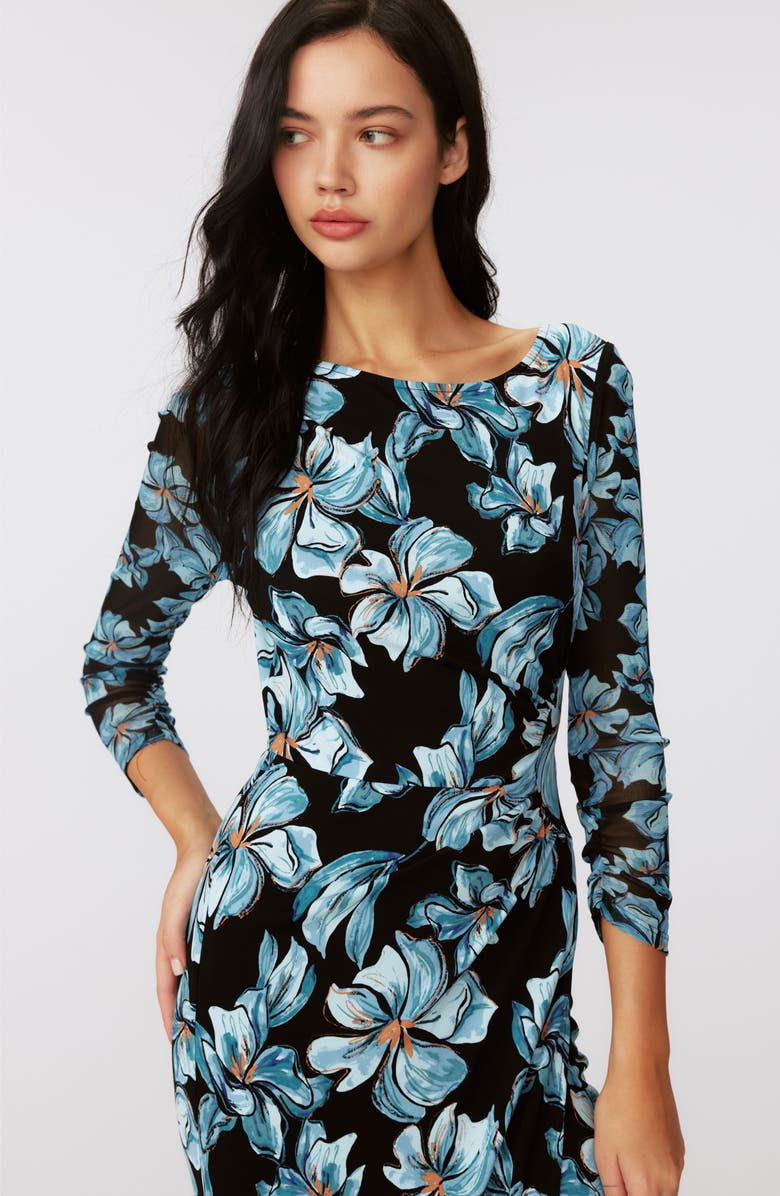 Diane von Furstenberg Linea Floral Midi Dress, Alternate, color, Opera Floral Blk Med/ Sm