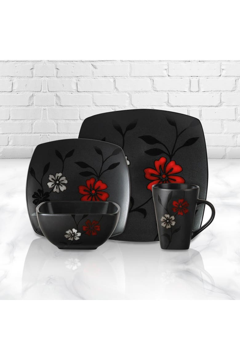 16-Piece Evening Blossom Dinnerware Set, Alternate, color, Black and Red