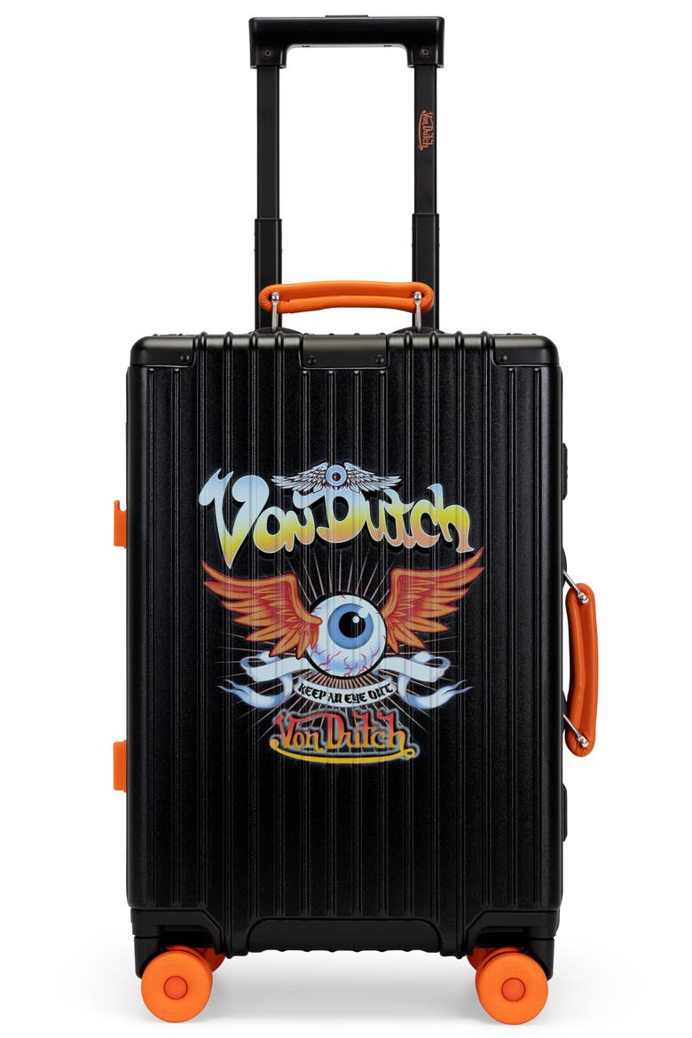 Cross Roads Polycarbonate Carry-on Suitcase with Aluminum Frame, Main, color, Black with Orange accents