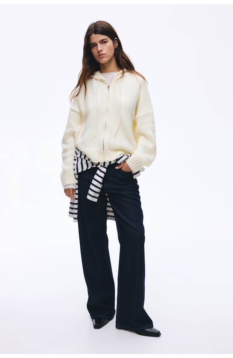 H&M Knitted Zip-through Hoodie, Alternate, color, Cream