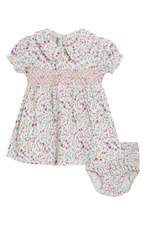 Jojo Maman Bébé Jojo Maman Bebe Floral Smocked Cotton Dress & Bloomers In Pink Multi