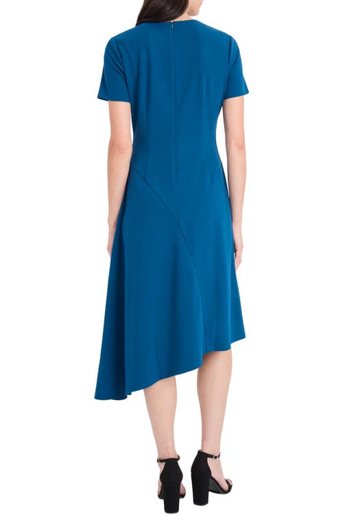 Maggy London Short Sleeve Asymmetric Midi Dress In Blue