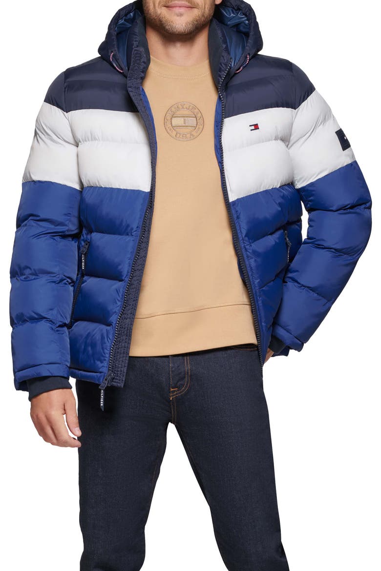 Hooded Puffer Jacket, Main, color, ROYL BLU COMBO