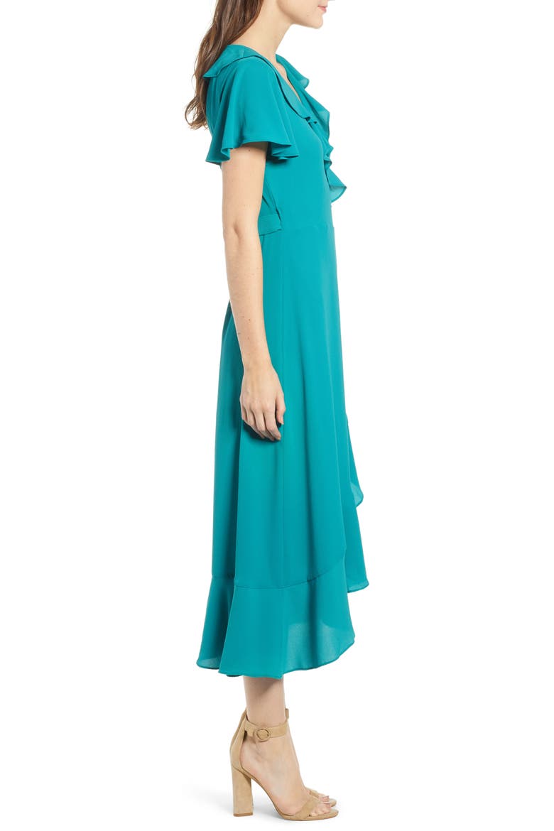 Ruffle Wrap Dress, Alternate, color, TEAL BAYOU