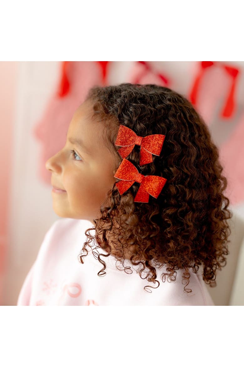Ruby Sparkle Bow Clip Set, Alternate, color, Red