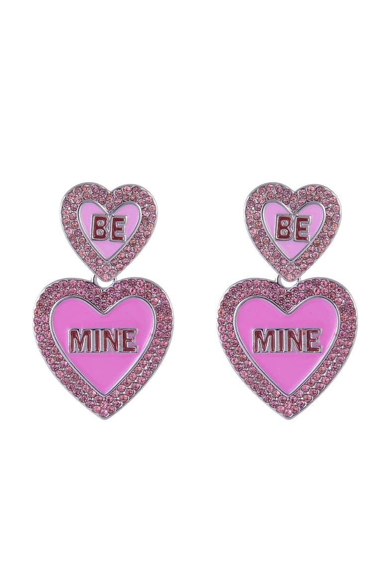 "Be Mine" Pink Enamel Conversation Heart Earrings, Alternate, color, Pink