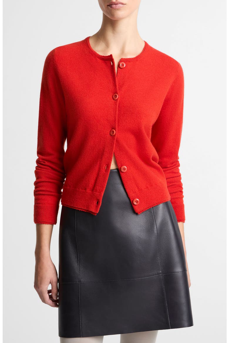 Scallop Trim Button Front Cardigan, Main, color, POPPY