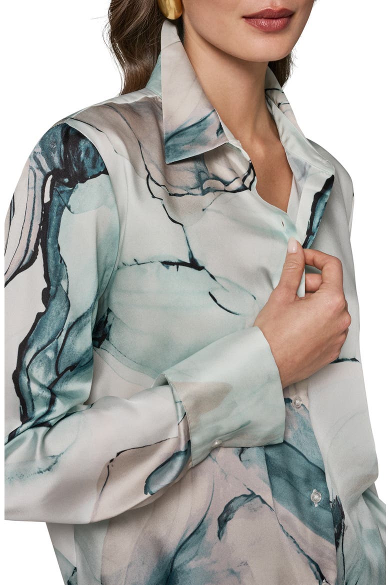 Printed Drawstring Hem Button-Up Shirt, Alternate, color, SKYLIGHT MULTI