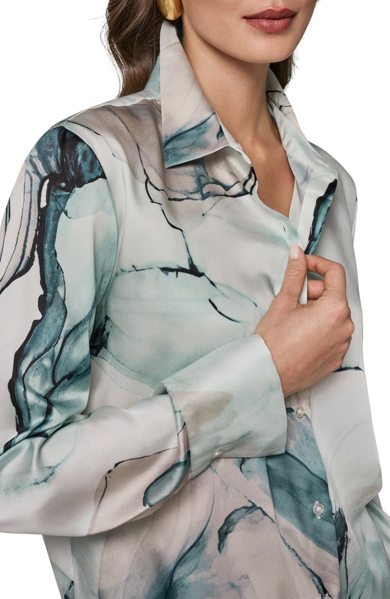 Donna Karan New York Printed Drawstring Hem Button-Up Shirt, Alternate, color,