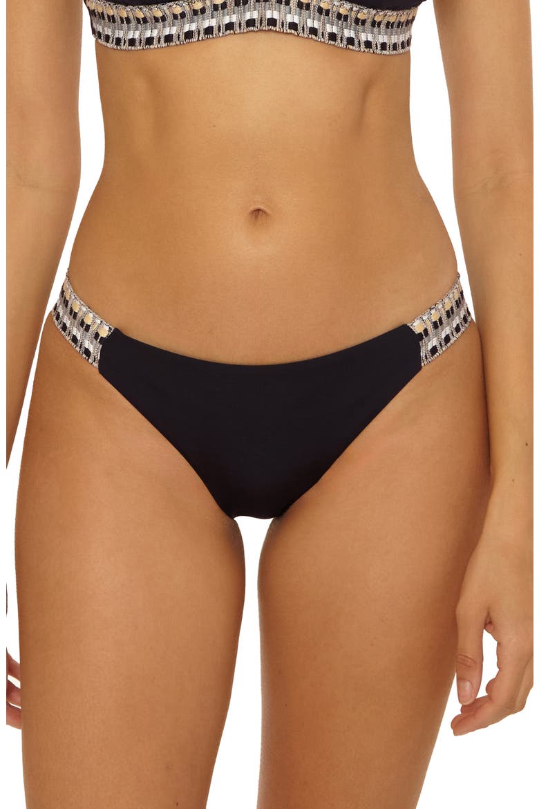 Fiesta American Basket Weave Trim Bikini Bottoms, Main, color, BLACK