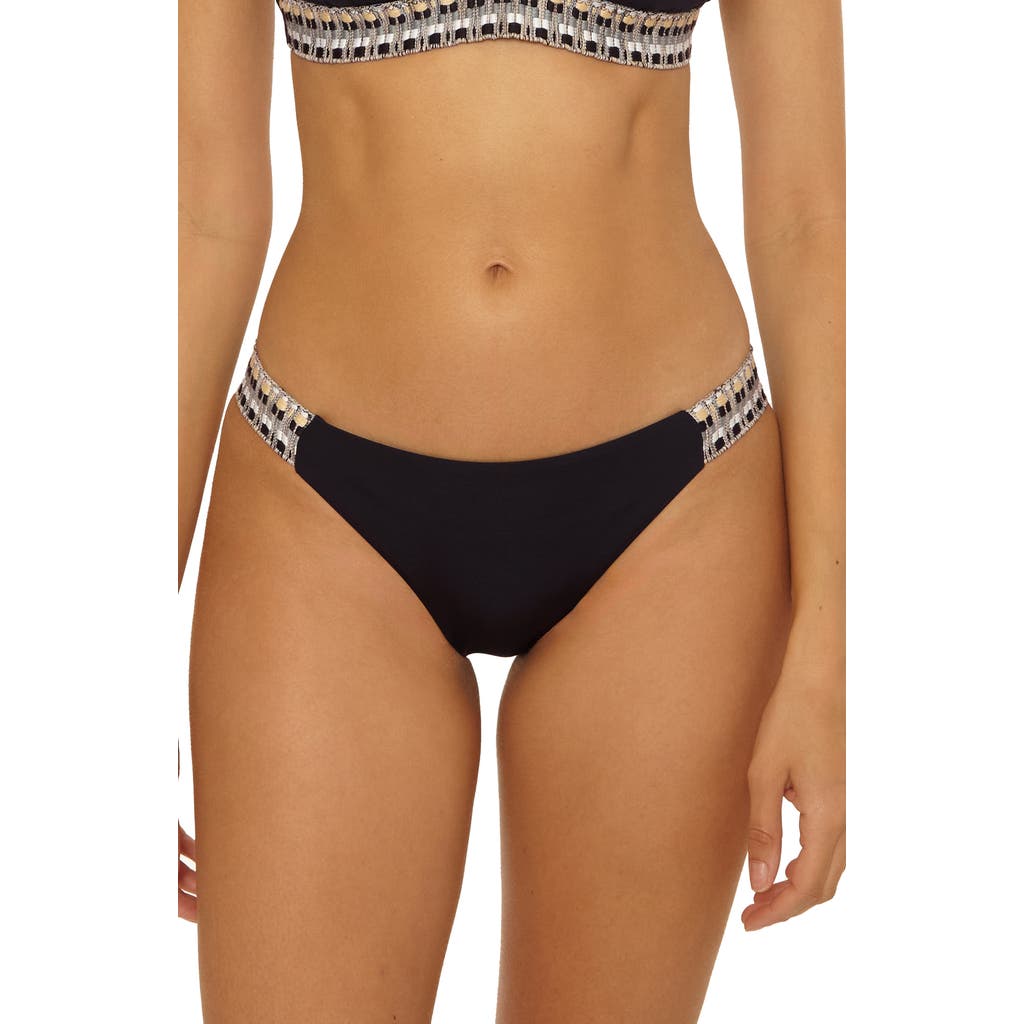 Becca Fiesta American Basket Weave Trim Bikini Bottoms In Black