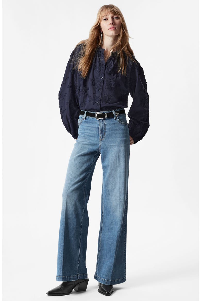 Floral Appliqué Blouse, Alternate, color, NEW NAVY