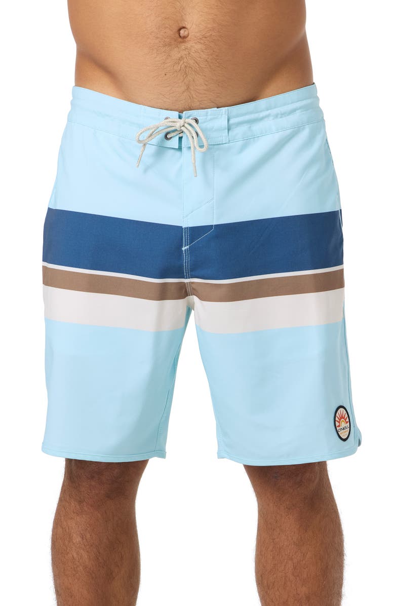 O'Neill Cruzer Stripe Scallop Swim Trunks, Main, color, Sky Blue