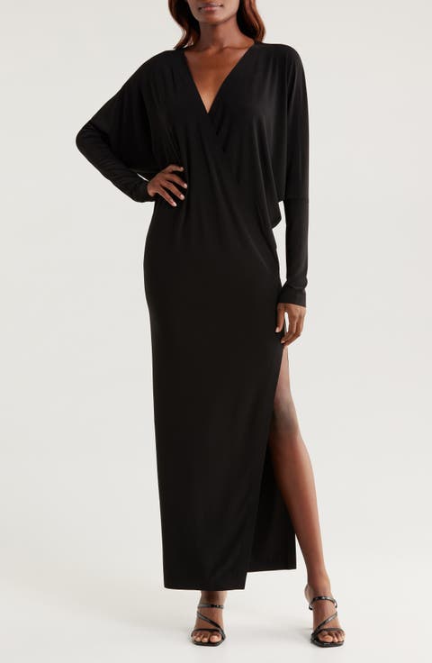 Dolman Long Sleeve Side Slit Maxi Dress