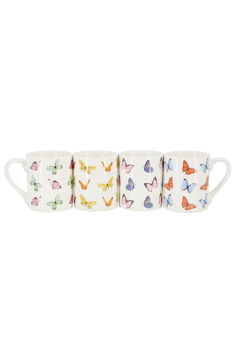 Butterfly Wings 4 Piece 18 Ounce Stoneware Mug Set, Alternate, color, White