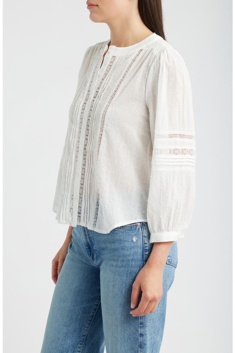 Lace Inset Clip Dot Cotton Top, Alternate, color, OFF WHITE