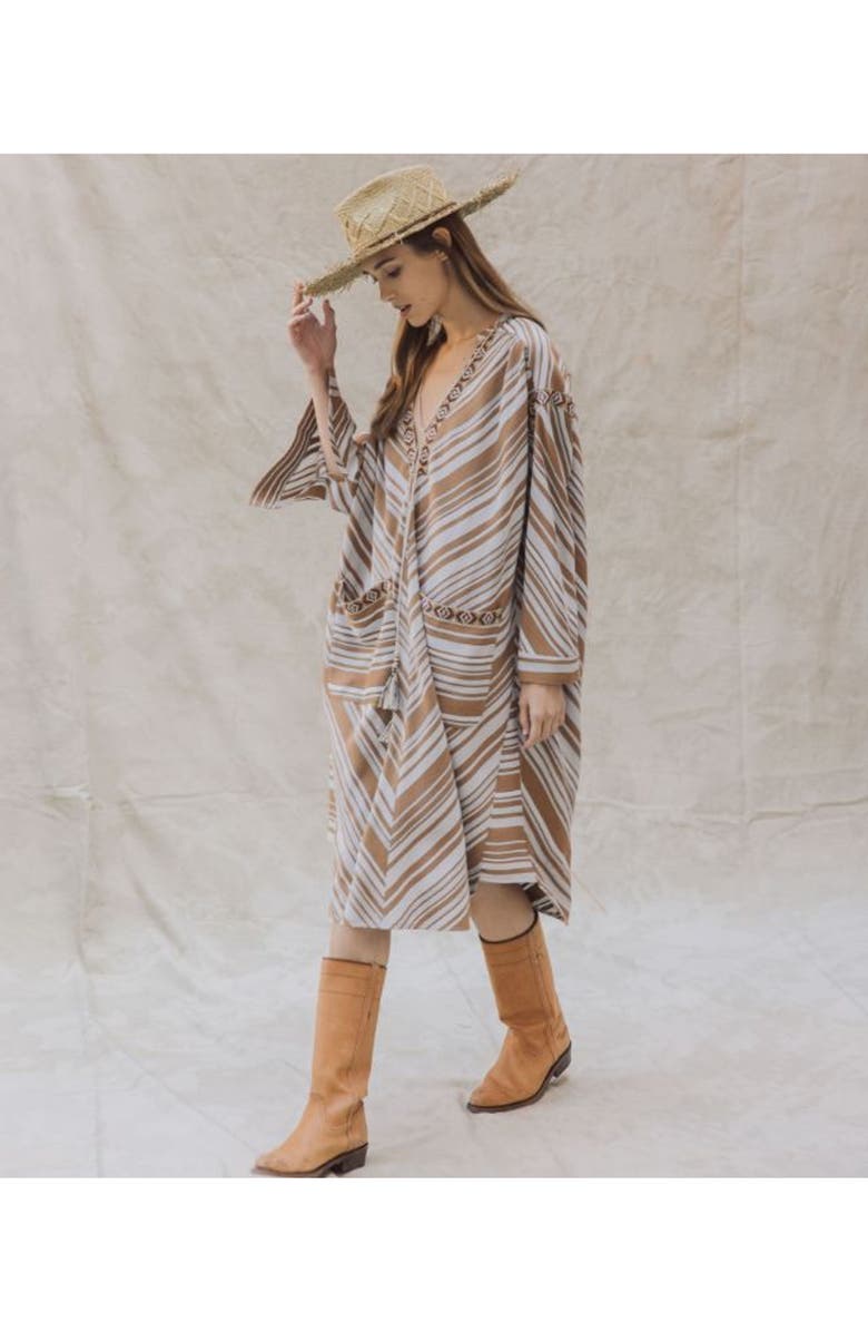 Fortela Afsar Geometric Stripe Midi Dress, Alternate, color, Camel