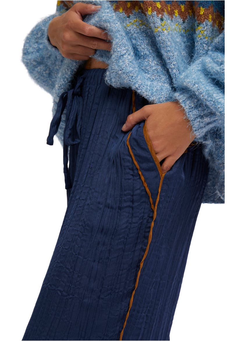 All Out Plissé Satin Wide Leg Pants, Alternate, color, INSIGNIA BLUE