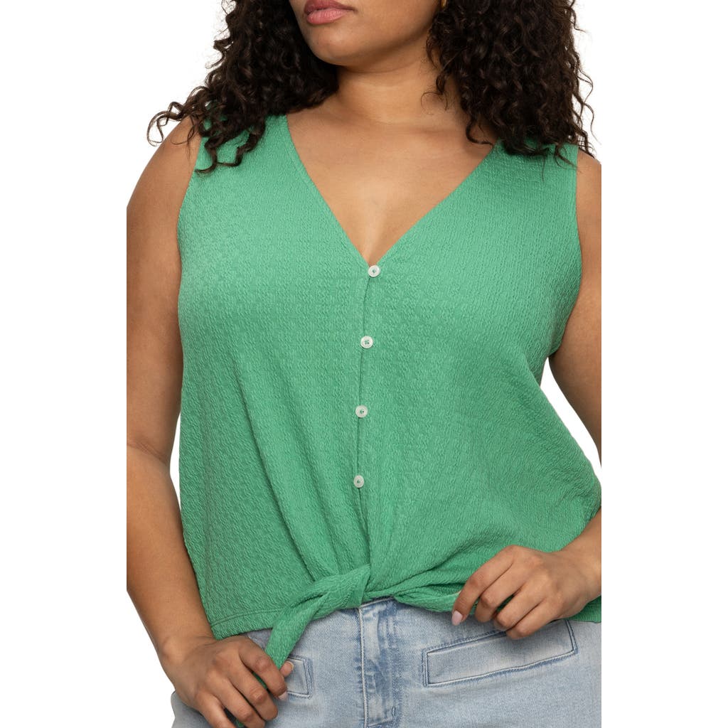Sanctuary Vacation Textured Tie Front Button-up Tank In Palm