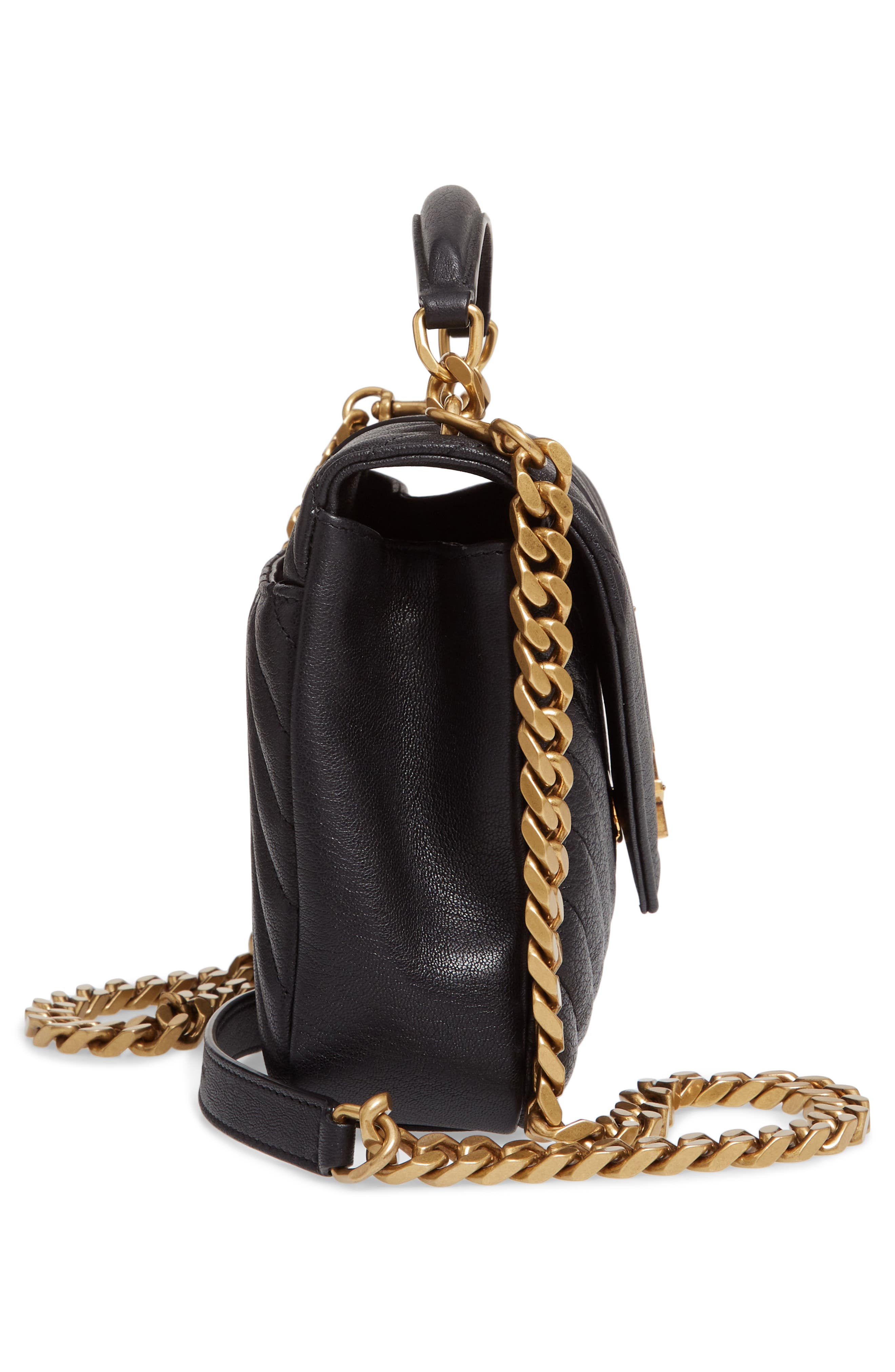 Saint Laurent Medium College Matelassé Leather Shoulder Bag, Alternate, color, 1000 Nero