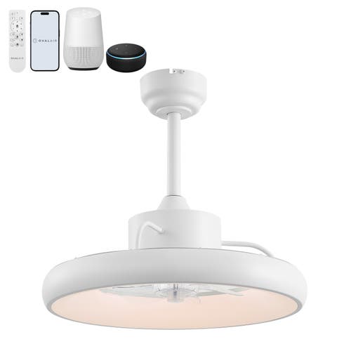 Oval Air Loren 20" Modern Contemporary 6-speed Metal Mobile-app/remote-controlled Dimmable Smart Int In White