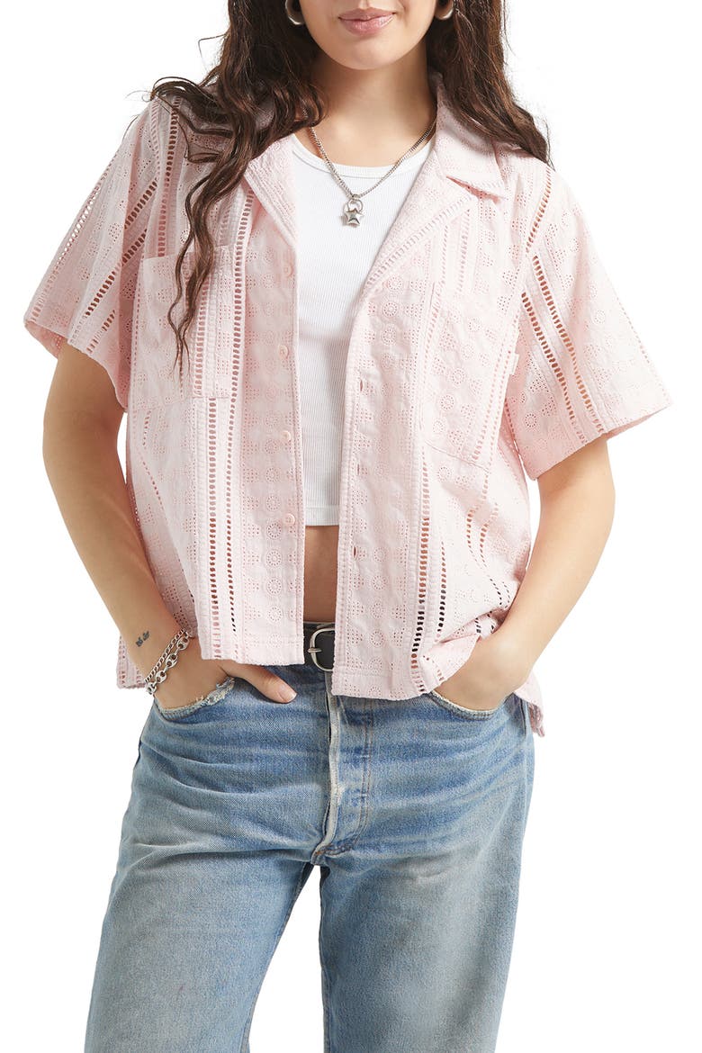 Paradise Mixed Stitch Camp Shirt, Main, color, CHALK PINK