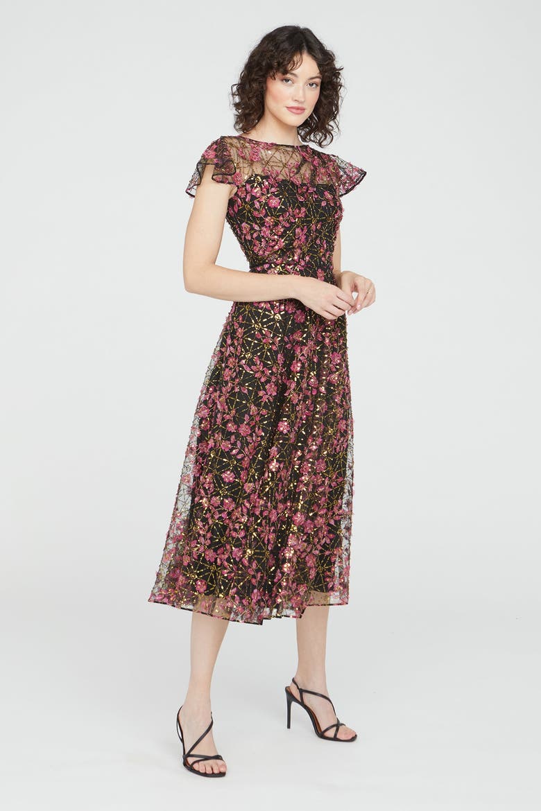 Mariah Beaded Cocktail Dress, Alternate, color, Black/Zinnia