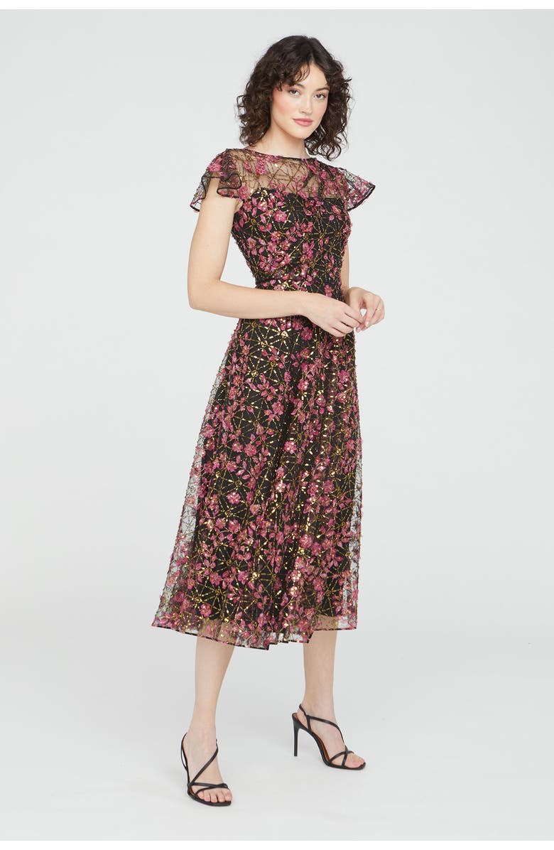 Theia Mariah Beaded Cocktail Dress, Alternate, color, Black/Zinnia