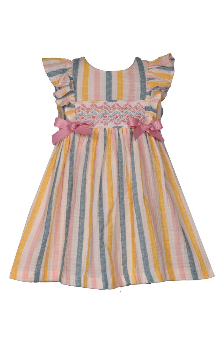 Iris & Ivy Striped Smocked Dress, Main, color, Yellow Multi
