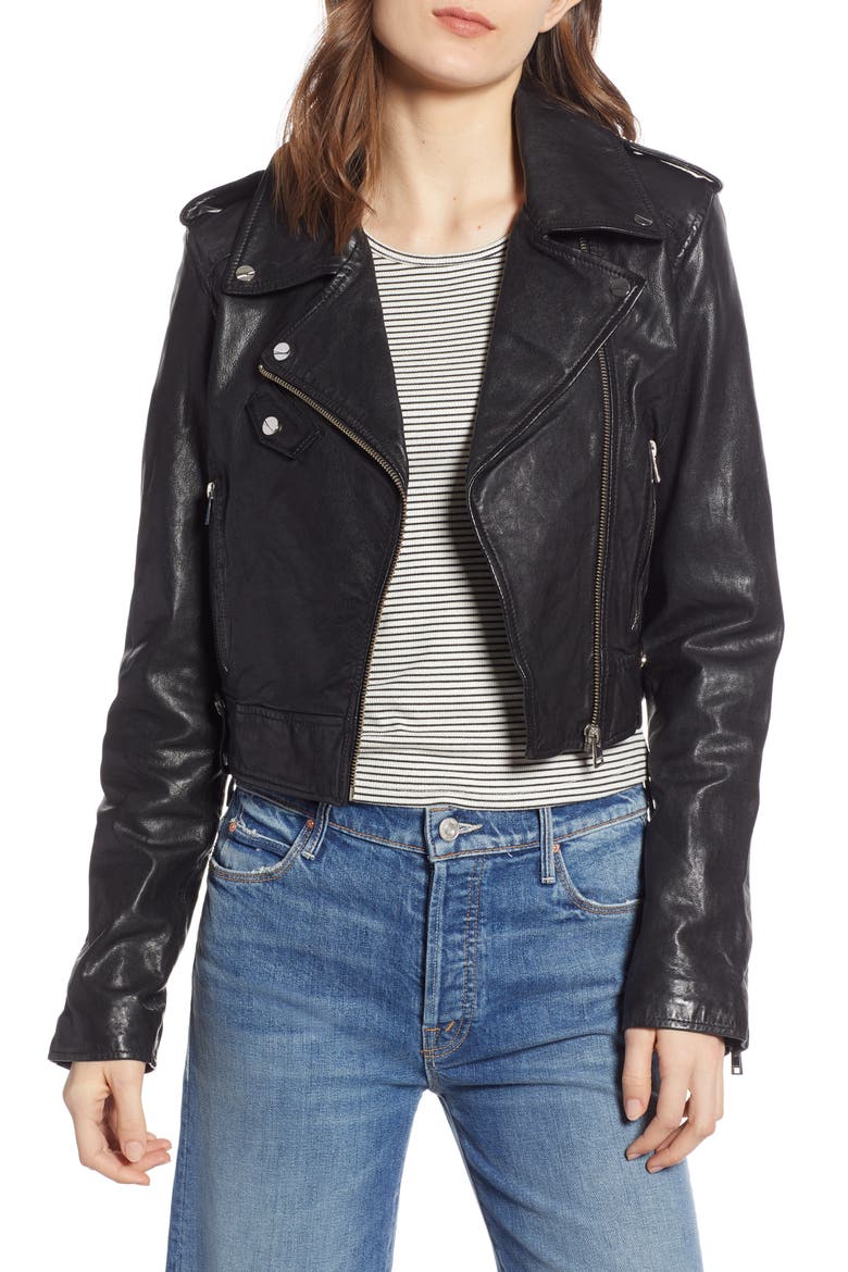 Crop Biker Jacket, Main, color, BLACK